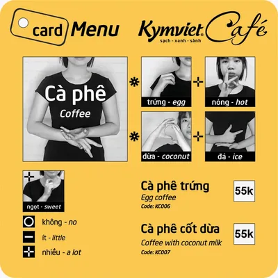 Cà phê trứng 55k · Cốt dừa 55k